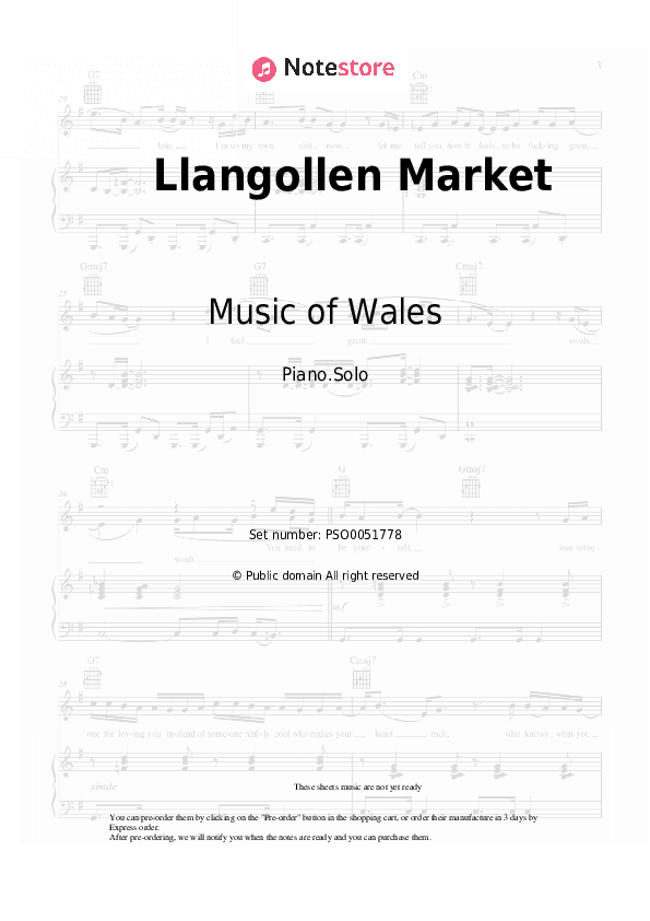 Llangollen Market - Music of Wales Piano Sheet Music - Piano.Solo