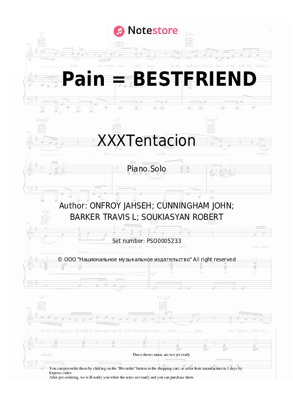 Pain = BESTFRIEND - XXXTentacion, Travis Barker Piano Sheet Music - Piano.Solo