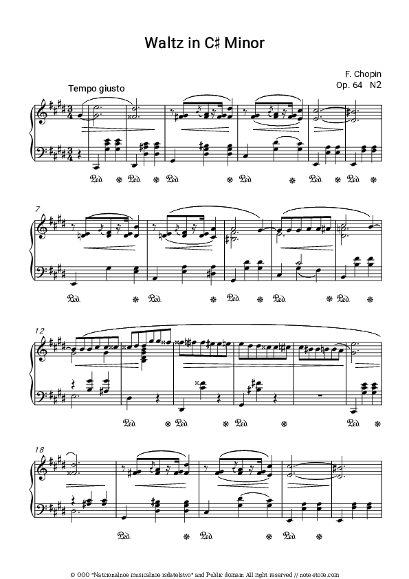 Waltz No 7 in c sharp minor, Op. 64 No 2 - Frederic Chopin Piano Sheet Music - Piano.Solo