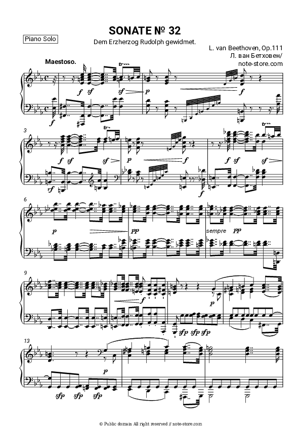 Piano Sonata No. 32 in C minor, Op. 111 - Ludwig van Beethoven Piano Sheet Music - Piano.Solo