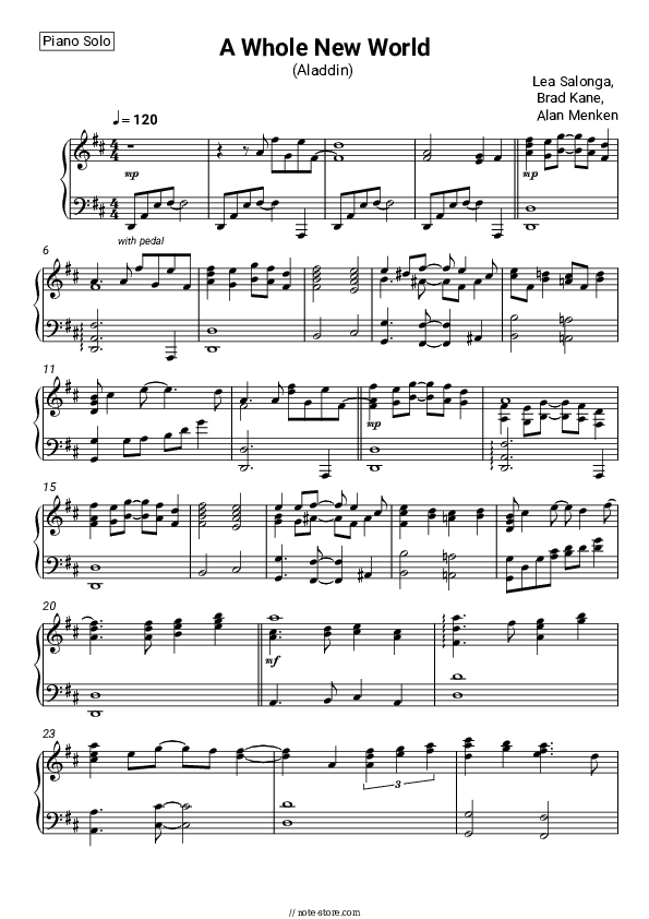 A whole new world (Aladdin) - Lea Salonga, Brad Kane, Alan Menken Piano Sheet Music - Piano.Solo