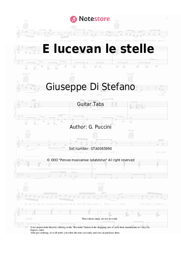 E lucevan le stelle - Giuseppe Di Stefano Tabs - Guitar.Tabs