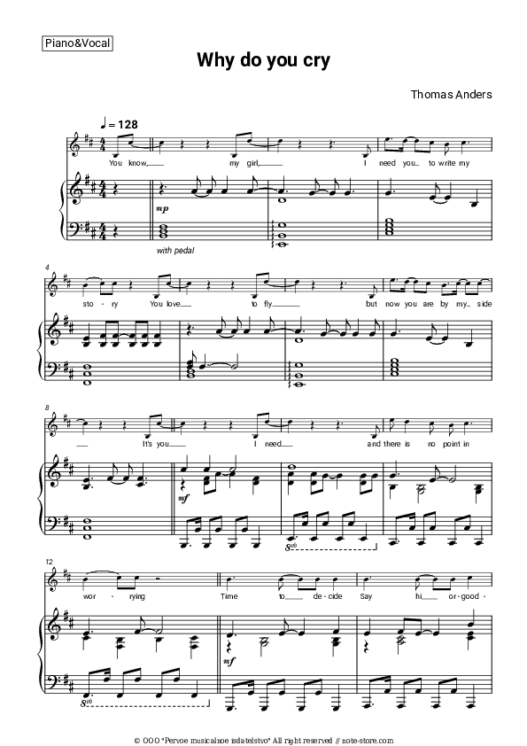 Why do you cry - Thomas Anders Piano Sheet Music with the Voice part - Piano&Vocal