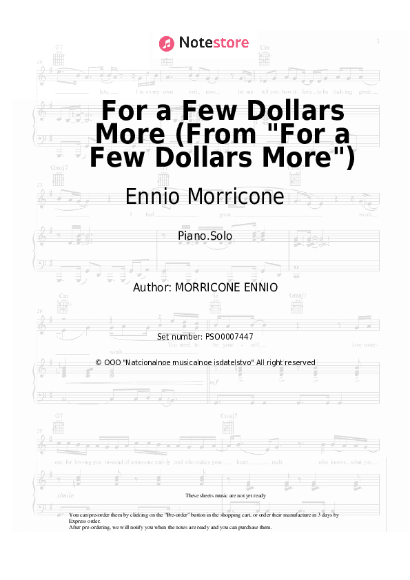 For a Few Dollars More (From For a Few Dollars More) - Ennio Morricone Piano Sheet Music - Piano.Solo
