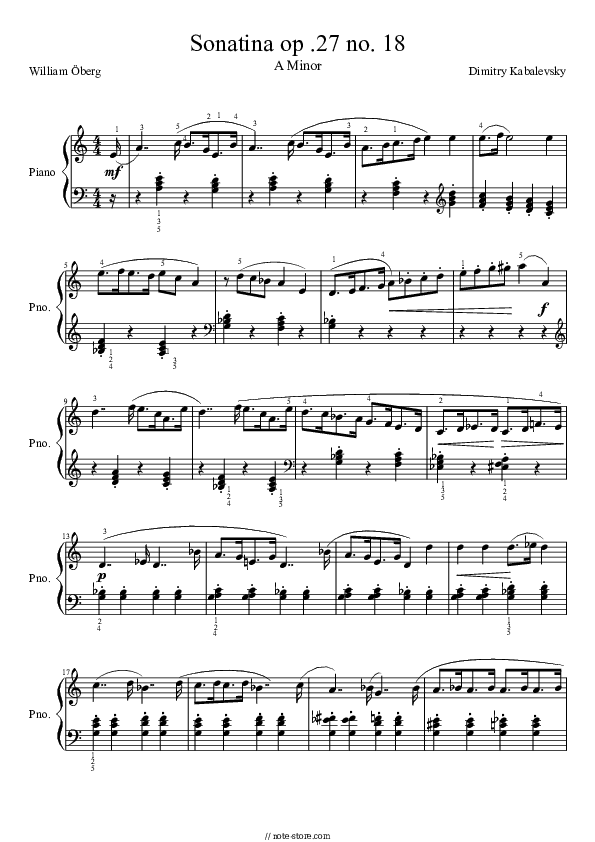 Sonatina Op.27 No. 18 - Dmitry Kabalevsky Piano Sheet Music - Piano.Solo