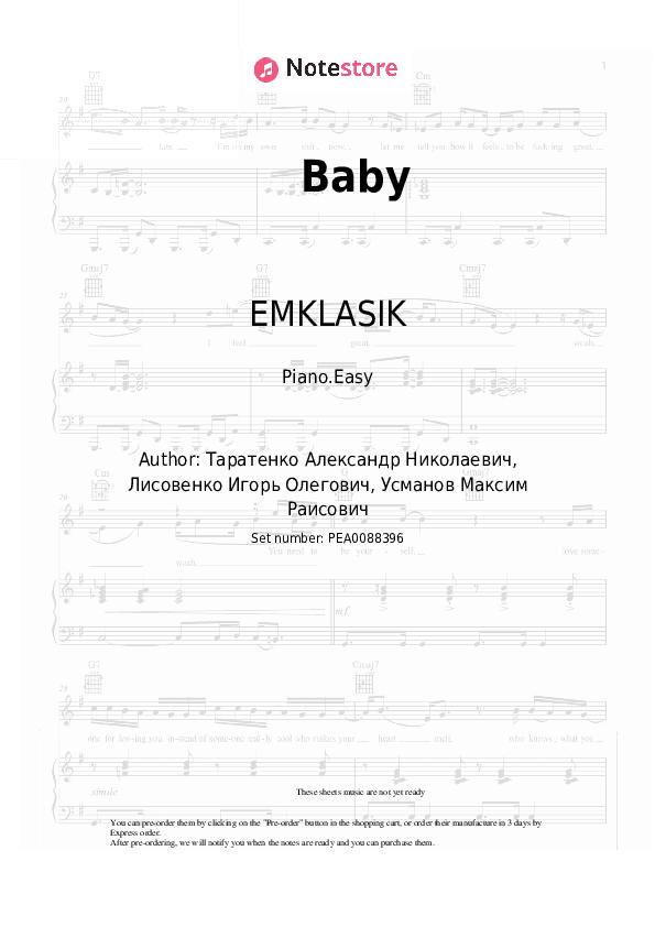 Baby - EMKLASIK Piano Sheet Music Easy - Piano.Easy