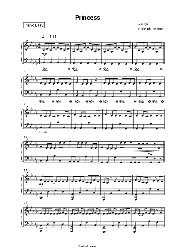 Princess - Jarry Piano Sheet Music Easy - Piano.Easy