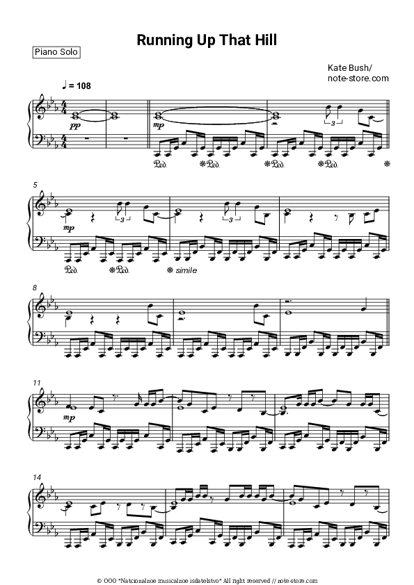 Running Up That Hill - Kate Bush Piano Sheet Music - Piano.Solo