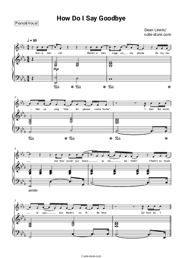 How Do I Say Goodbye - Dean Lewis Piano Sheet Music with the Voice part - Piano&Vocal