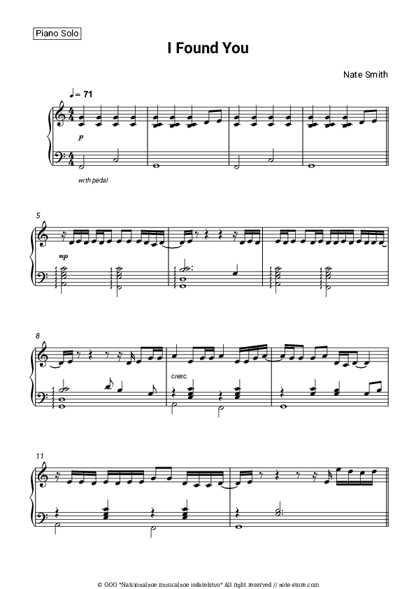 I Found You - Nate Smith Piano Sheet Music - Piano.Solo