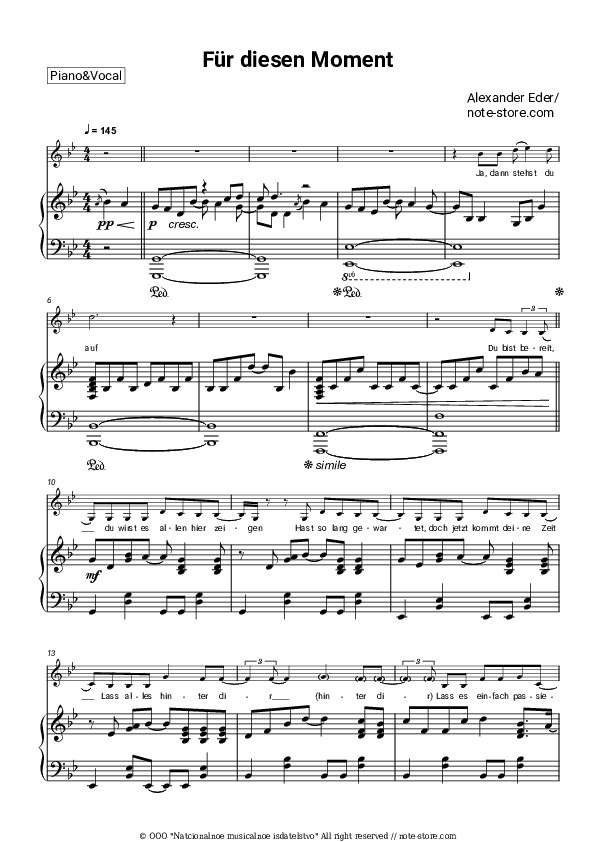 Für diesen Moment - Alexander Eder Piano Sheet Music with the Voice part - Piano&Vocal