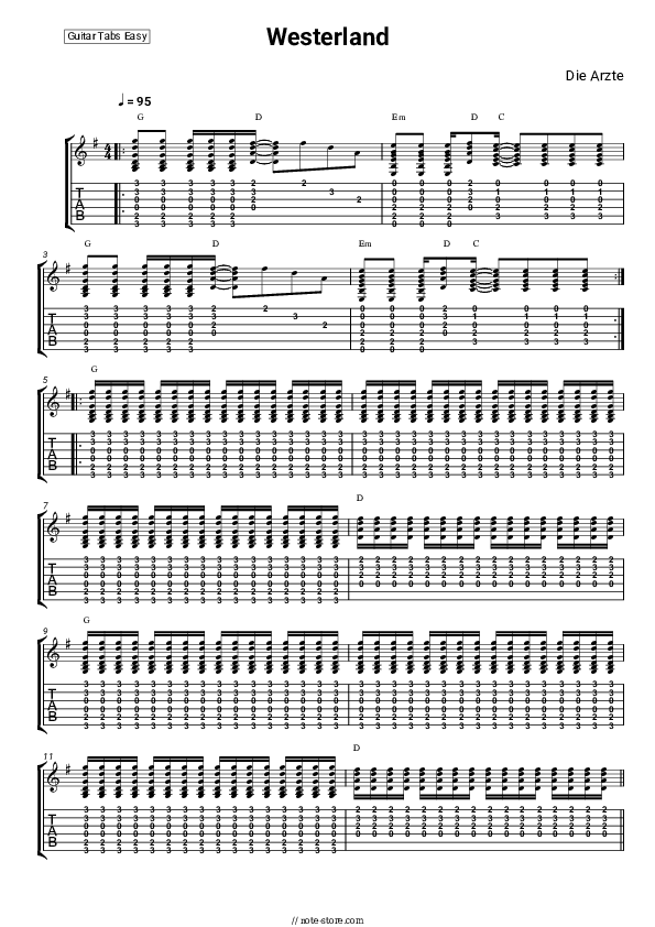 Westerland - Die Ärzte Tabs Easy - Guitar.Tab.Easy