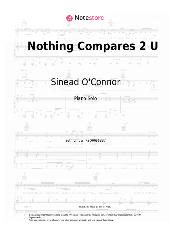 Nothing Compares 2 U - Sinead O'Connor Piano Sheet Music - Piano.Solo