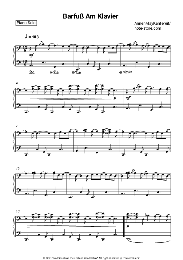 Barfuß Am Klavier - AnnenMayKantereit Piano Sheet Music - Piano.Solo
