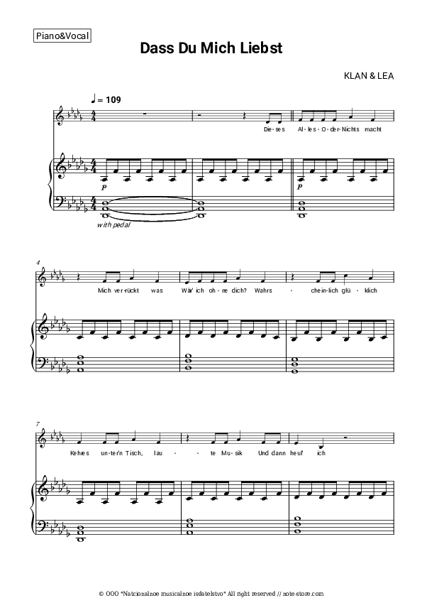 Dass Du mich liebst - KLAN, LEA Piano Sheet Music with the Voice part - Piano&Vocal