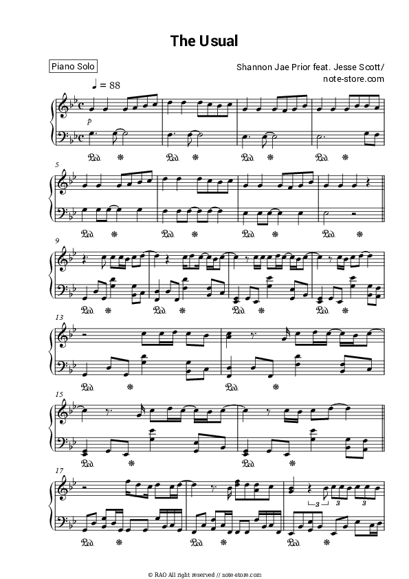 The Usual - Shannon Jae Prior, Jesse Scott Piano Sheet Music - Piano.Solo