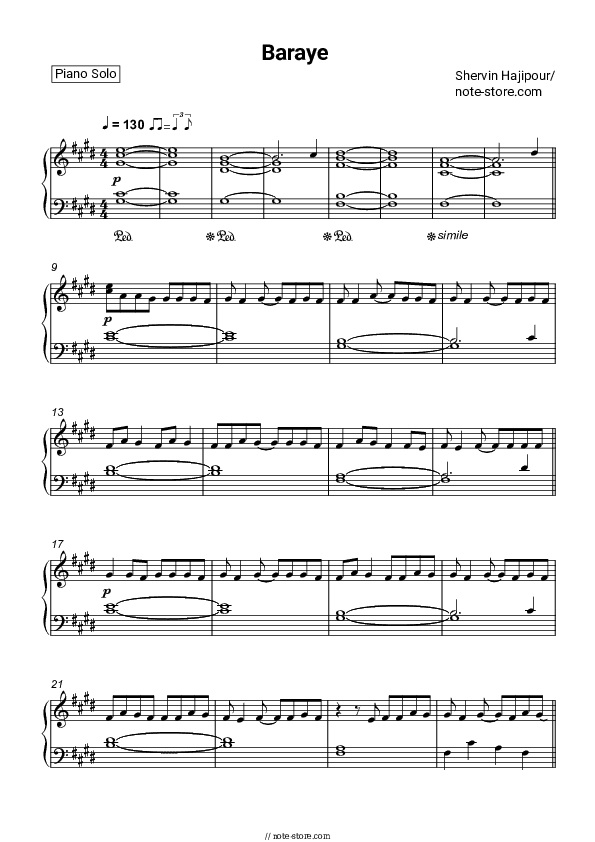 Baraye - Shervin Hajipour Piano Sheet Music - Piano.Solo