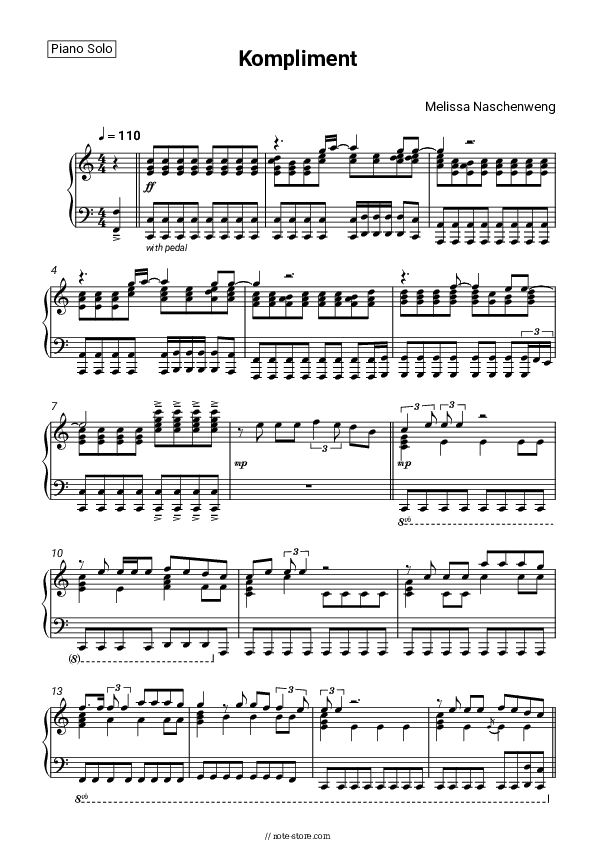 Kompliment - Melissa Naschenweng Piano Sheet Music - Piano.Solo