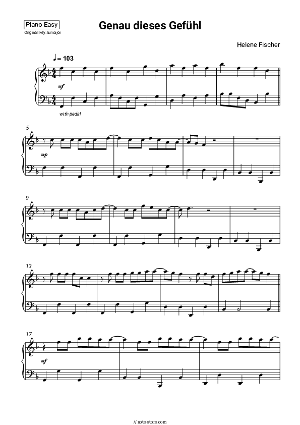 Genau dieses Gefühl - Helene Fischer Piano Sheet Music - Piano.Solo