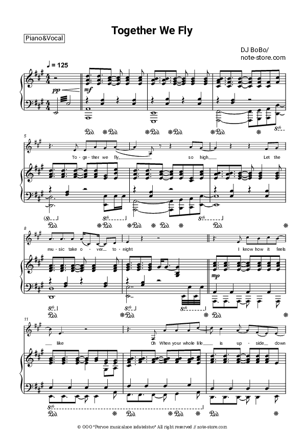 Together We Fly - DJ BoBo Piano Sheet Music with the Voice part - Piano&Vocal