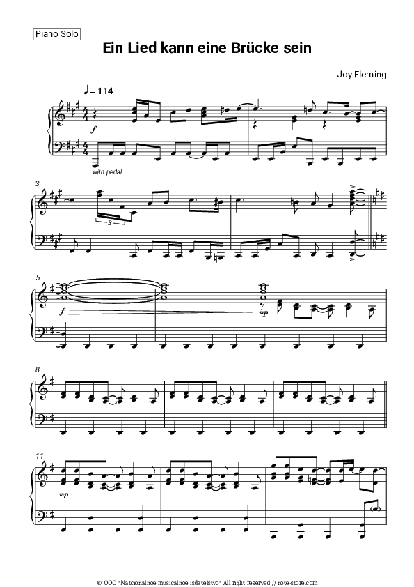 Ein Lied kann eine Brücke sein - Joy Fleming Piano Sheet Music - Piano.Solo