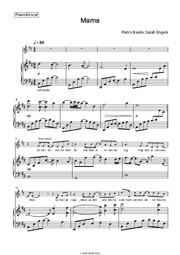 Mama - Pietro Basile, Sarah Engels Piano Sheet Music with the Voice part - Piano&Vocal