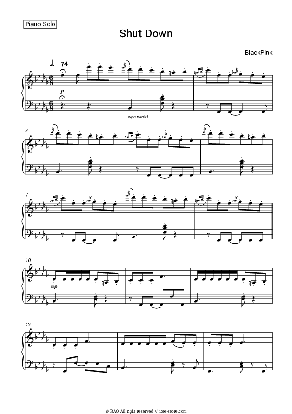 Shut Down - BlackPink Piano Sheet Music - Piano.Solo