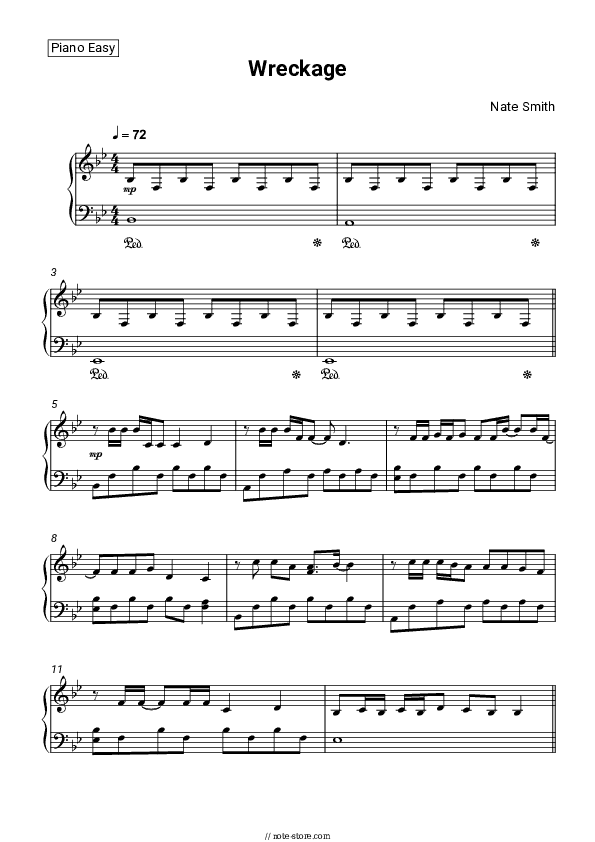 Wreckage - Nate Smith Piano Sheet Music Easy - Piano.Easy