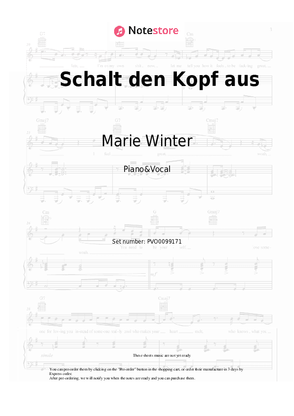 Schalt den Kopf aus - Marie Winter Piano Sheet Music with the Voice part - Piano&Vocal