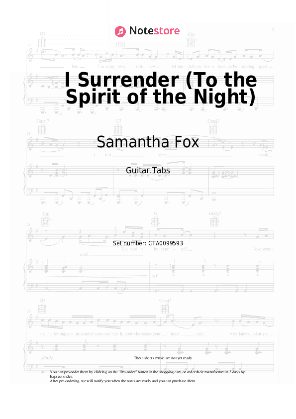I Surrender (To the Spirit of the Night) - Samantha Fox Tabs - Guitar.Tabs