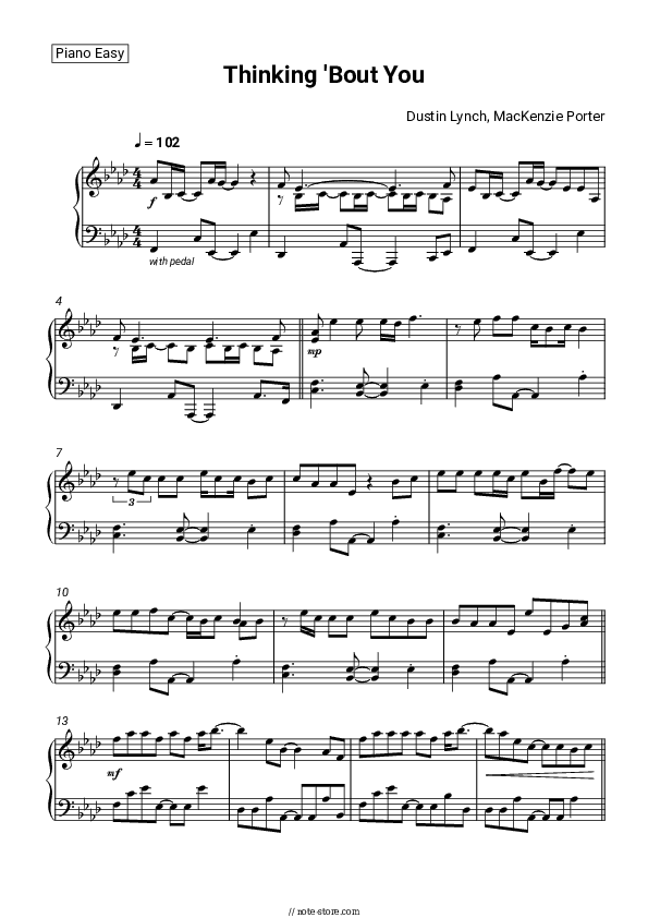 Thinking 'Bout You - Dustin Lynch, MacKenzie Porter Piano Sheet Music Easy - Piano.Easy