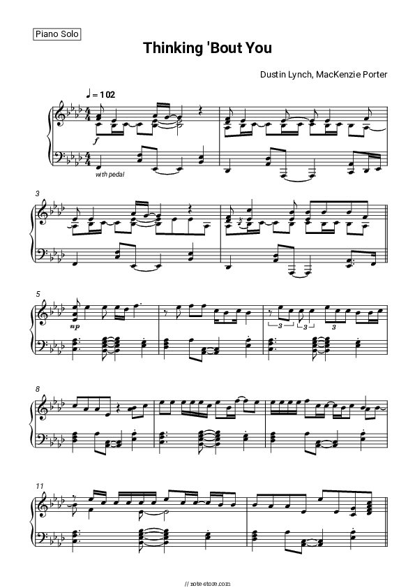 Thinking 'Bout You - Dustin Lynch, MacKenzie Porter Piano Sheet Music - Piano.Solo